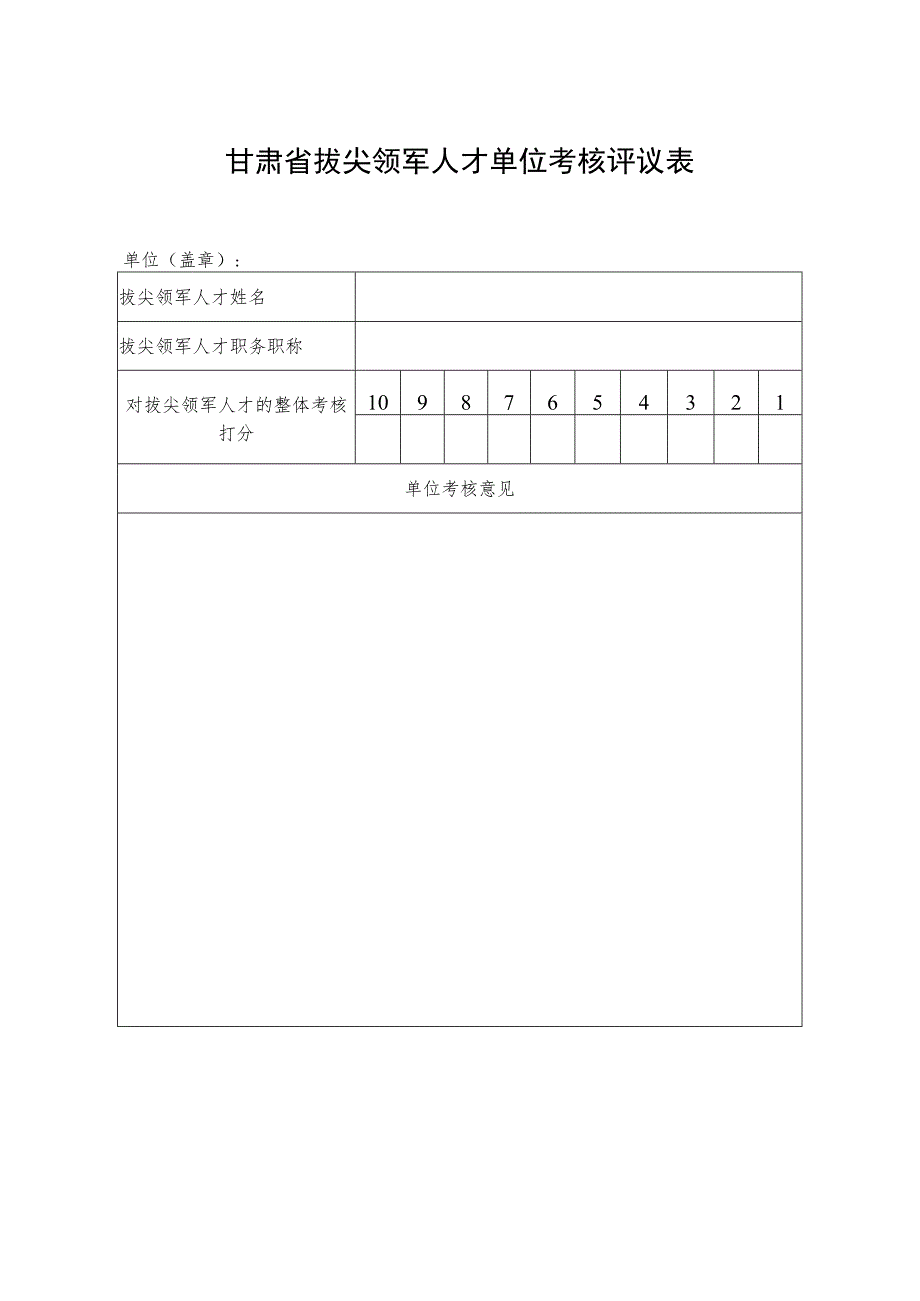 甘肃省拔尖领军人才单位考核评议表.docx_第1页