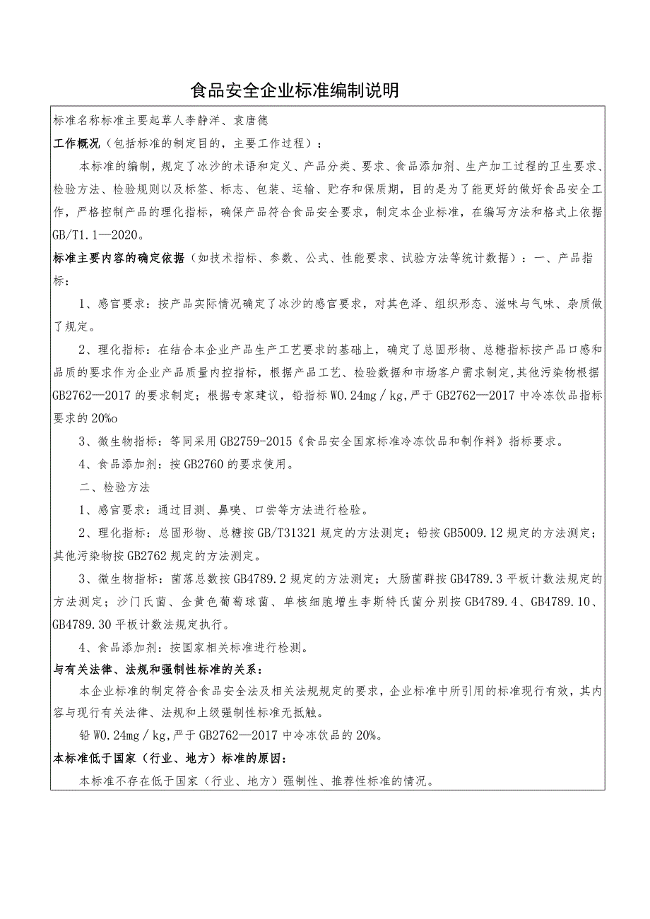 食品安全企业标准编制说明李静洋、袁唐德.docx_第1页