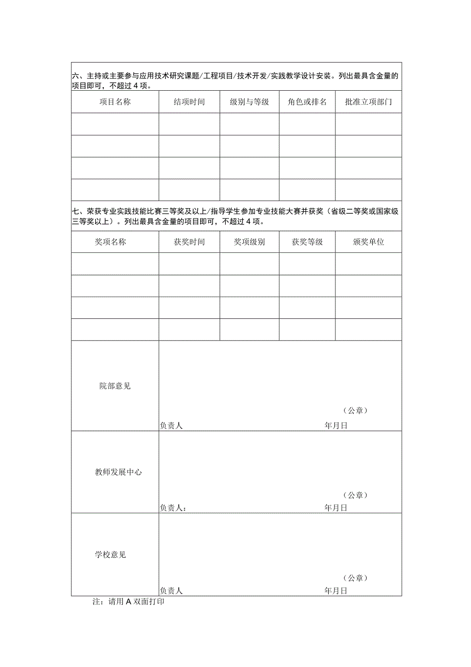 郑州工商学院“双师双能型”教师认定申请表.docx_第2页