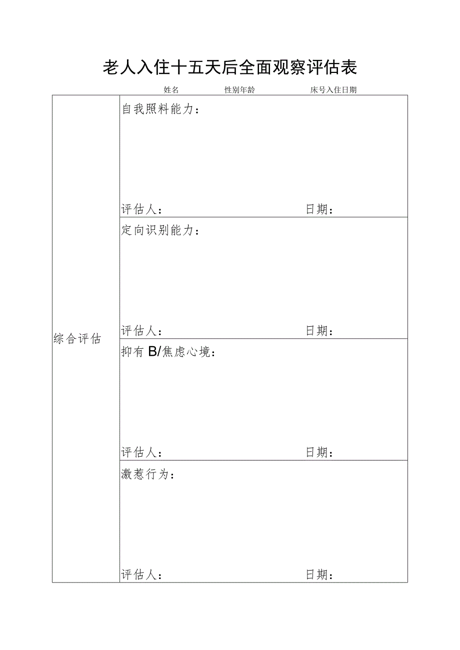 老人入住十五天后全面观察评估表.docx_第1页