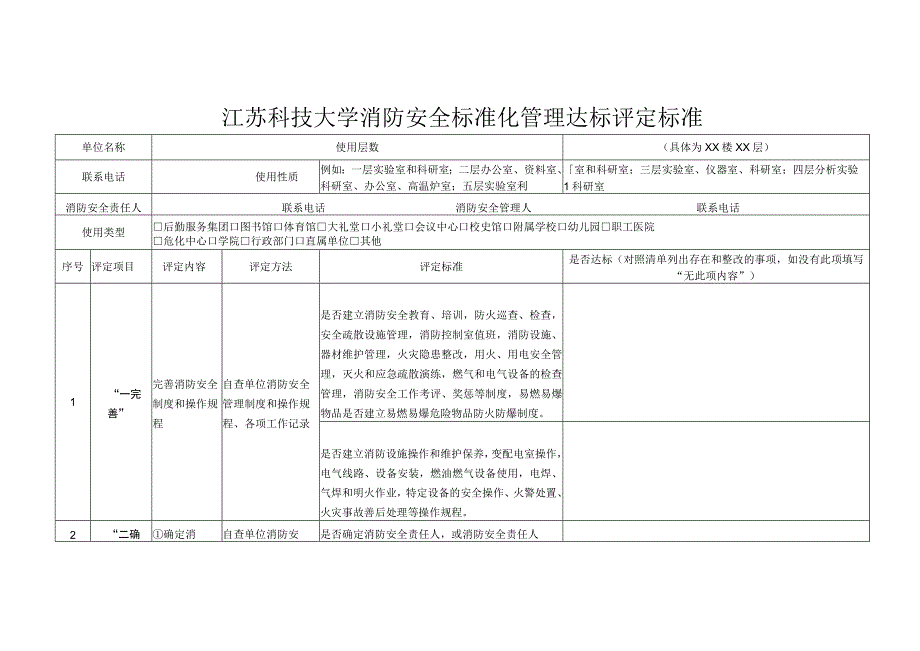 江苏科技大学消防安全标准化管理达标评定标准.docx_第1页