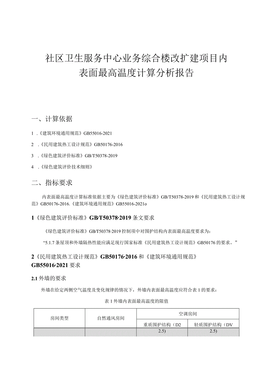 社区卫生服务中心业务综合楼改扩建项目内表面最高温度计算分析报告.docx_第1页