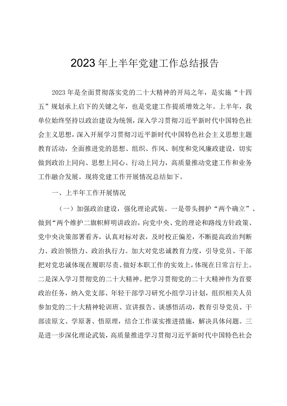 2023年上半年党建工作总结报告（参考范文）.docx_第1页