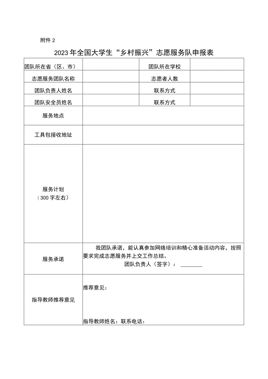 2023年全国大学生“乡村振兴”志愿服务团队申报表.docx_第1页