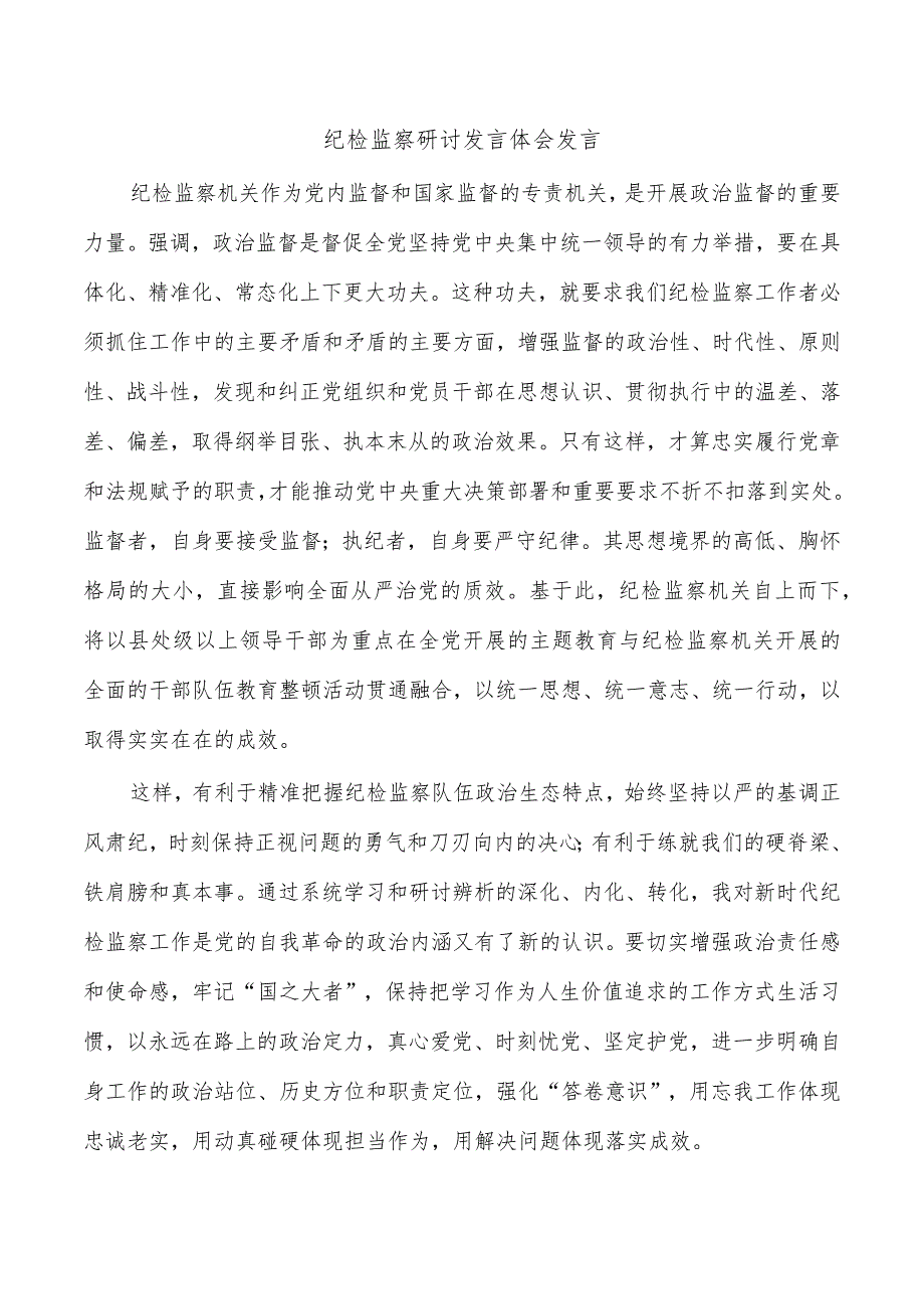 纪检监察研讨发言体会发言.docx_第1页