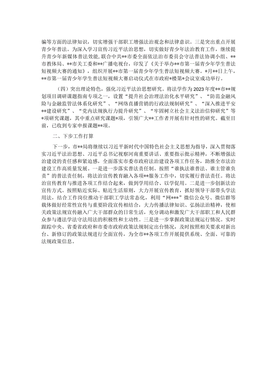 关于2023年上半年市局开展法治建设工作总结.docx_第2页