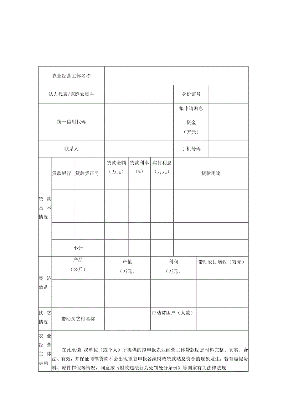 武汉市农业经营主体贷款贴息申报表.docx_第1页