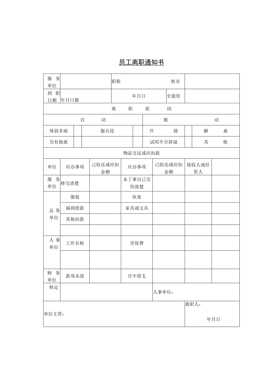 员工主动离职-离职手续办理12第六节 员工离职通知书.docx_第1页