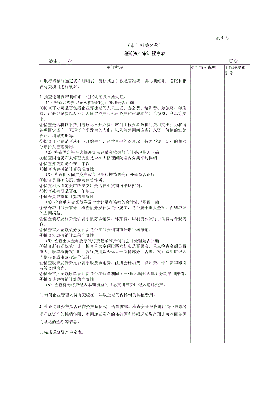 【国家审计实施】非流动资产W-07递延资产审计程序表.docx_第1页