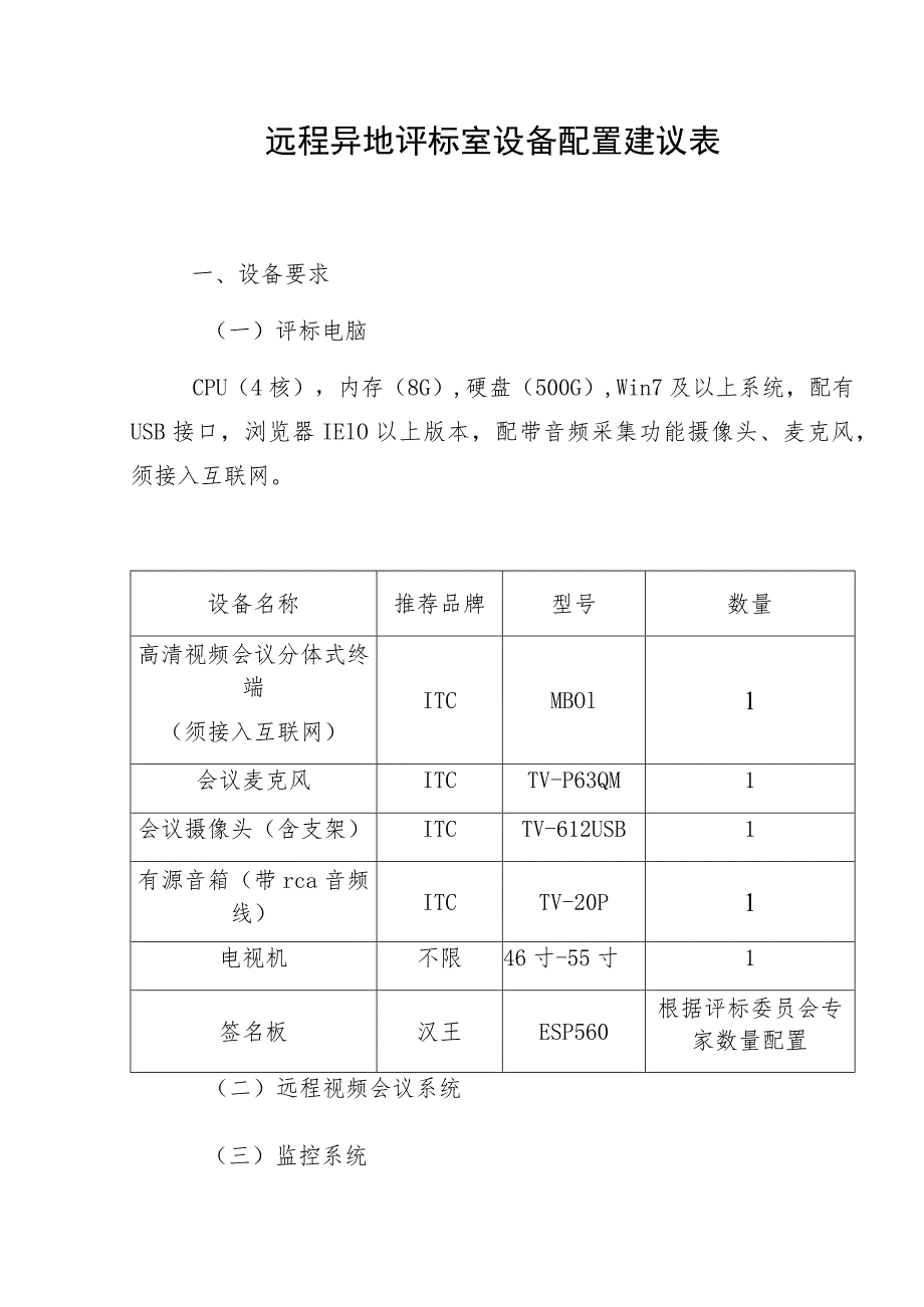 远程异地评标室设备配置建议表.docx_第1页