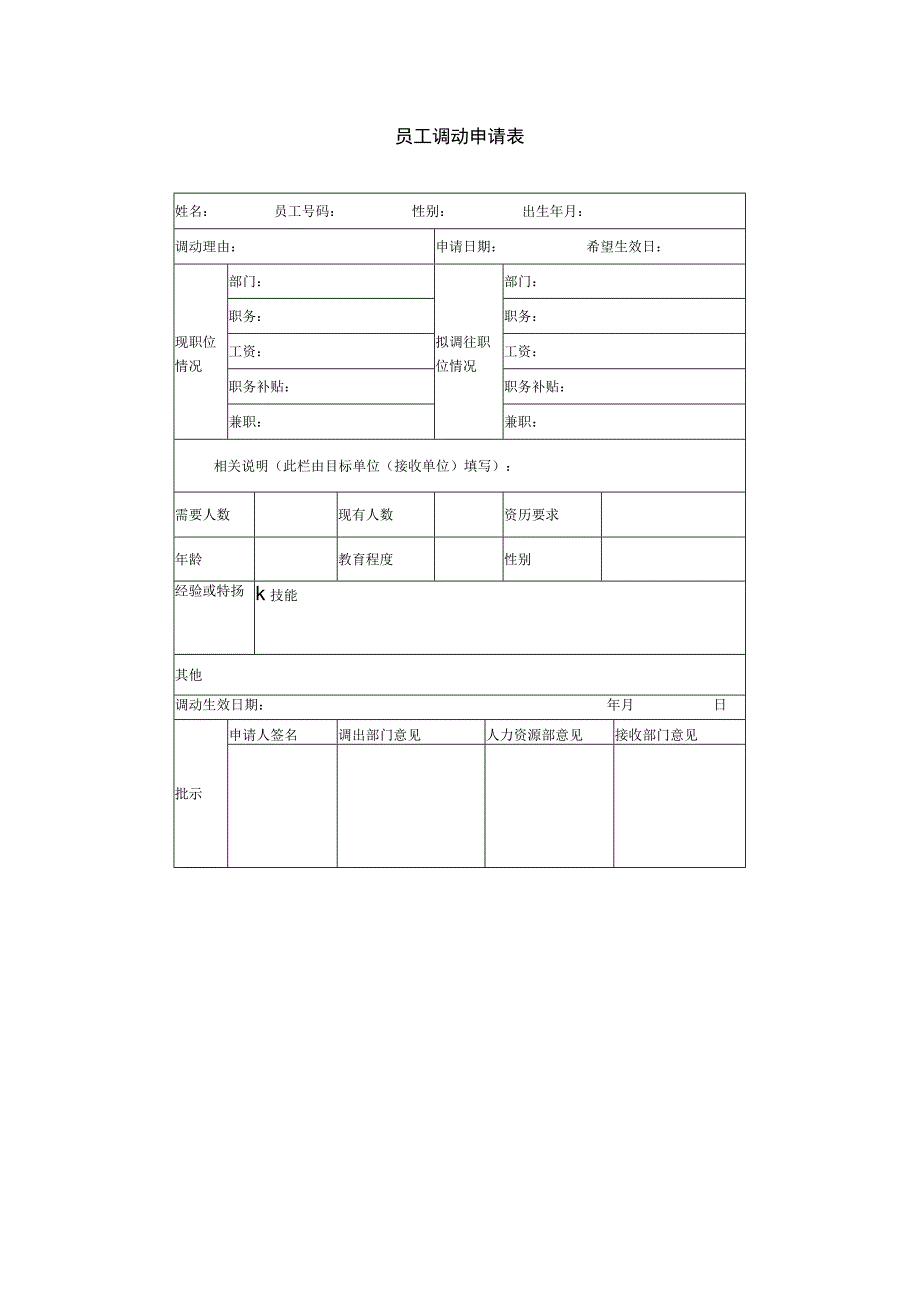 员工调动-调动申请12员工调动申请表.docx_第1页