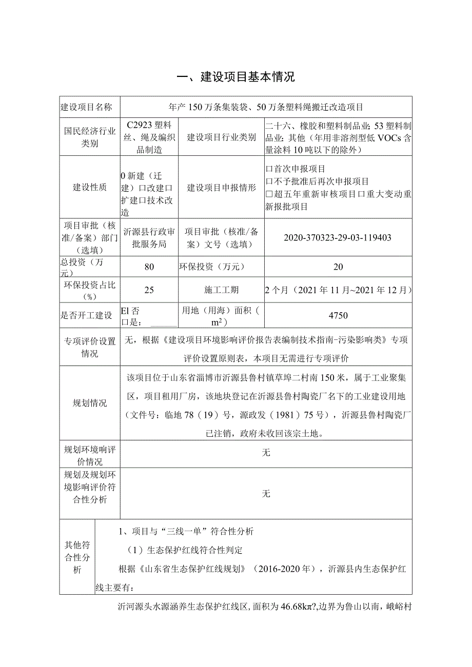 年产150万条集装袋、50万条塑料绳搬迁改造项目环境影响评价报告书.docx_第1页