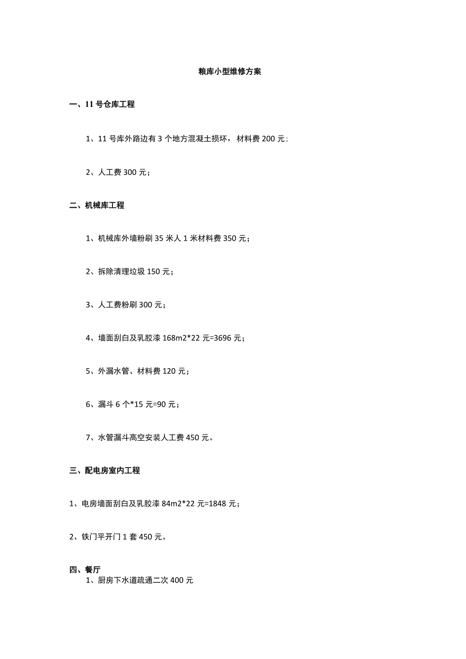 粮库小型维修方案 标准版 模板.docx_第1页