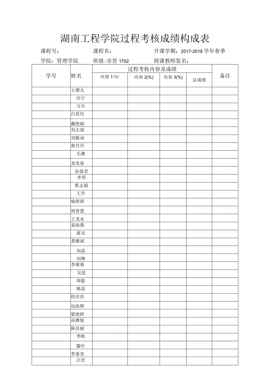 湖南工程学院过程考核成绩构成表.docx_第1页