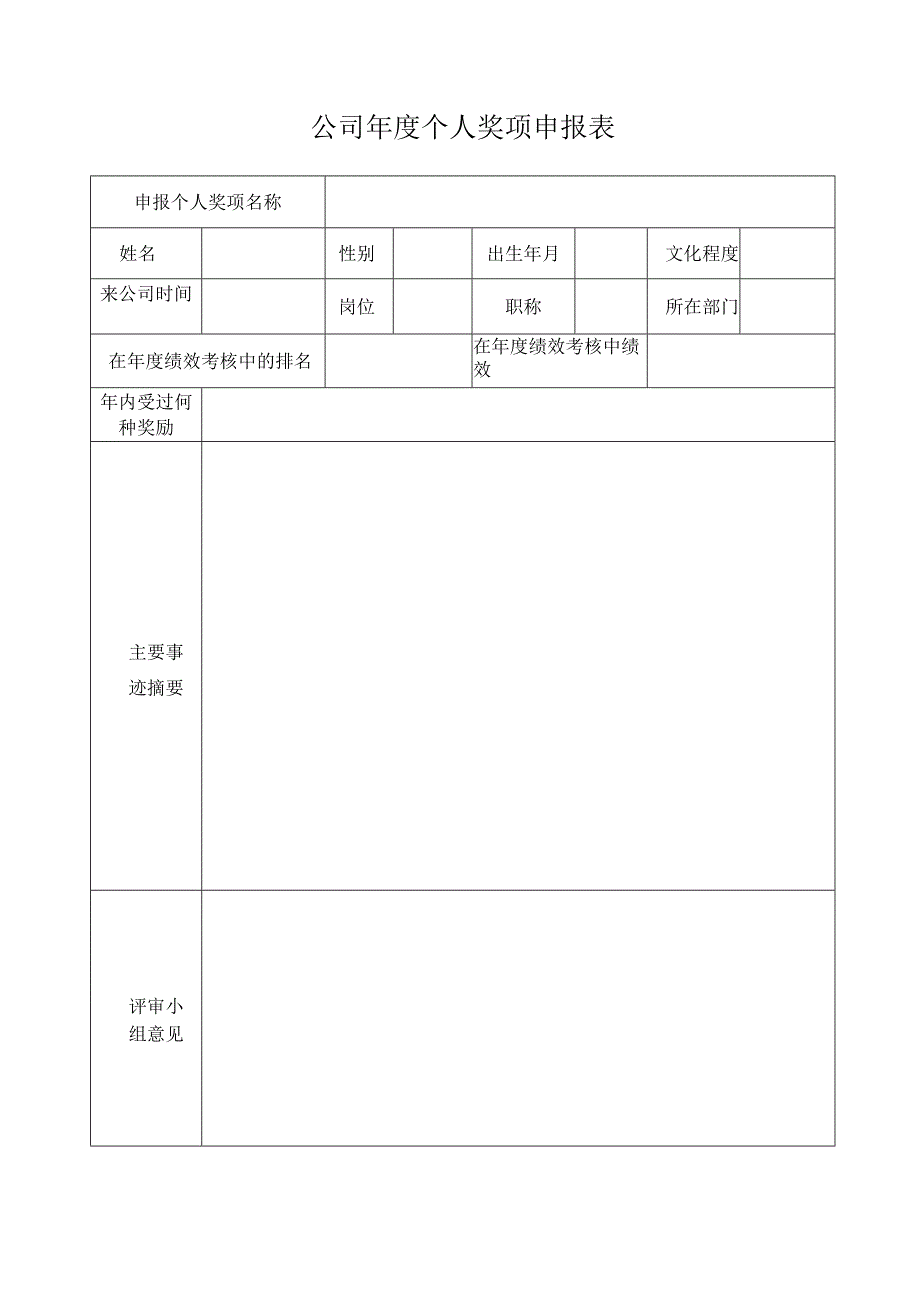 公司年度个人奖项申报表.docx_第1页