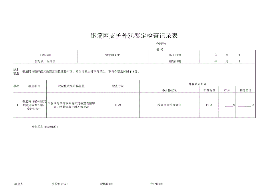 钢筋网支护外观鉴定检查记录表.docx_第1页