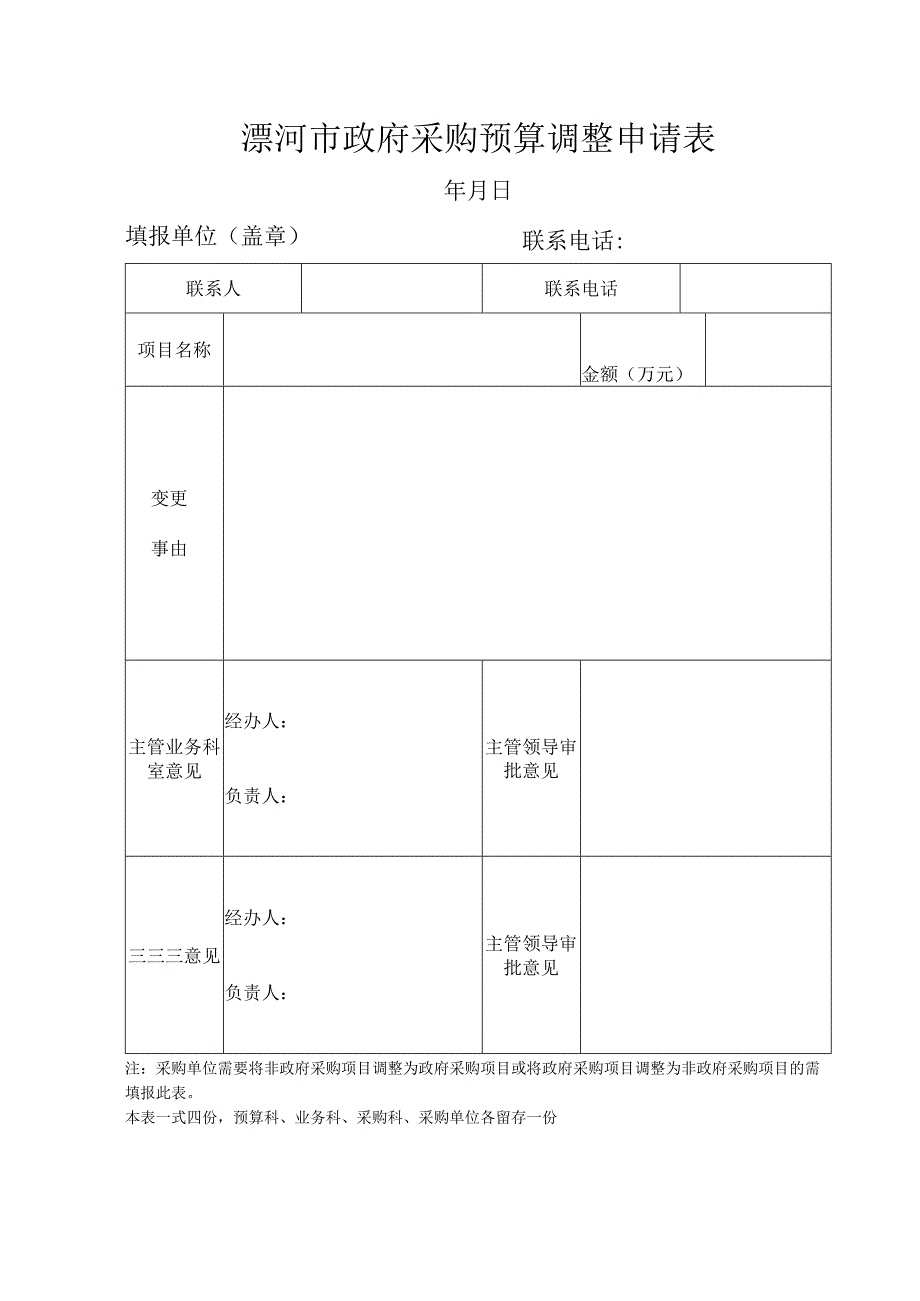 漯河市政府采购预算调整申请表.docx_第1页