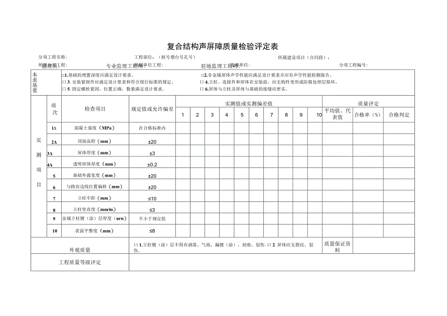 复合结构声屏障质量检验评定表.docx_第1页