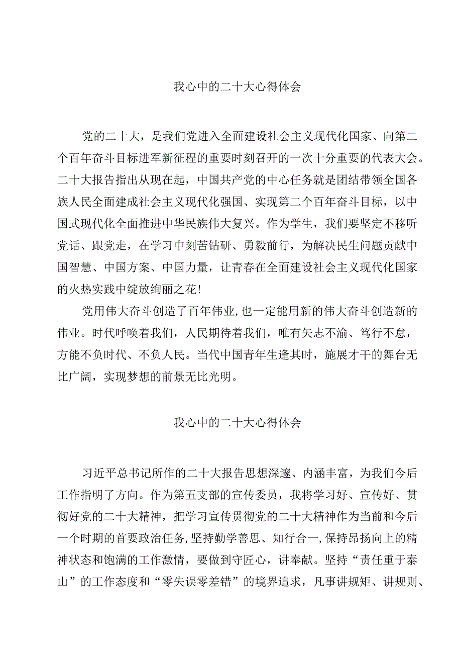 我心中的二十大心得体会精选（参考范文四篇）.docx_第1页