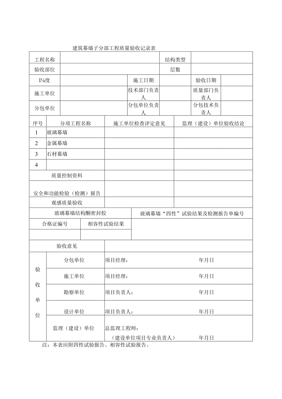 建筑幕墙子分部工程质量验收记录表.docx_第1页