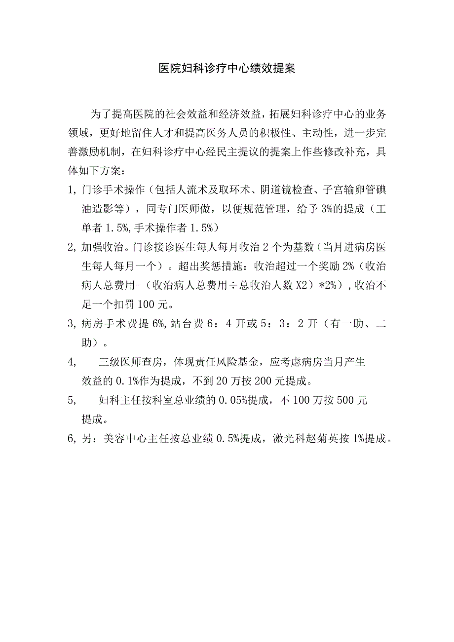 医院妇科诊疗中心绩效提案.docx_第1页