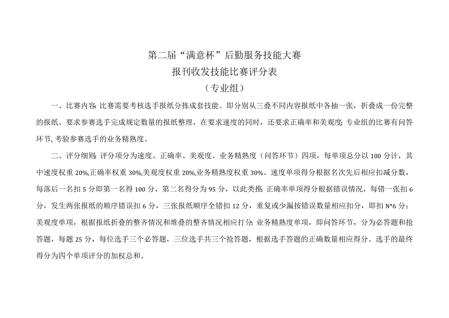 第二届“满意杯”后勤服务技能大赛报刊收发技能比赛评分表专业组.docx_第1页