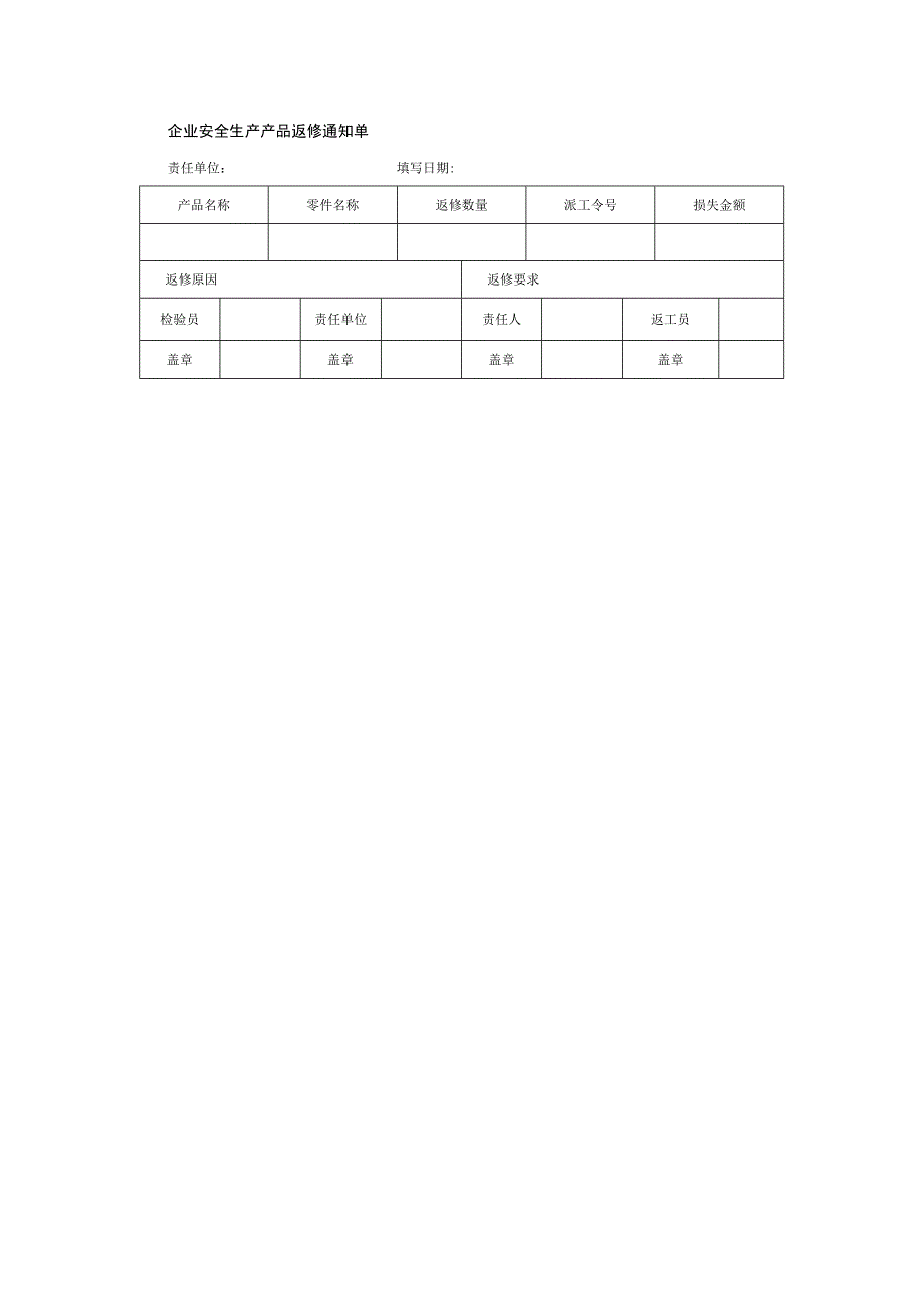 企业安全生产产品返修通知单.docx_第1页