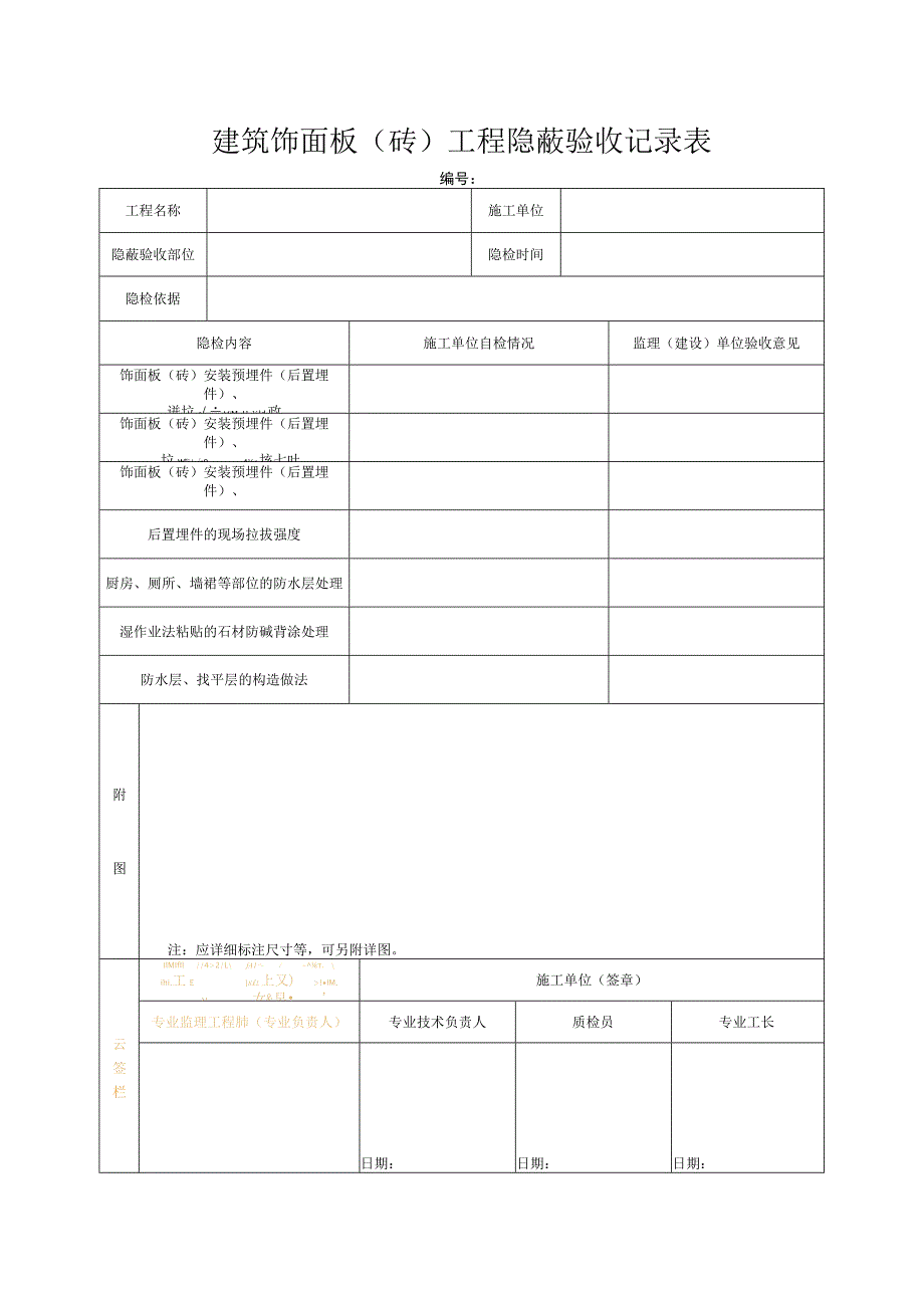 建筑饰面板（砖）工程隐蔽验收记录表.docx_第1页