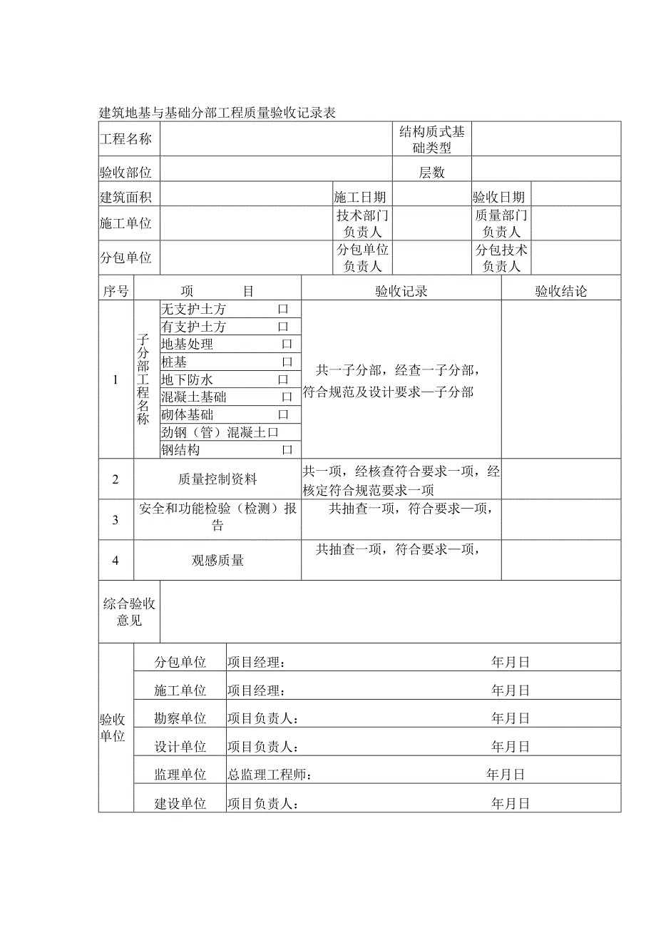 建筑地基与基础分部工程质量验收记录表.docx_第1页