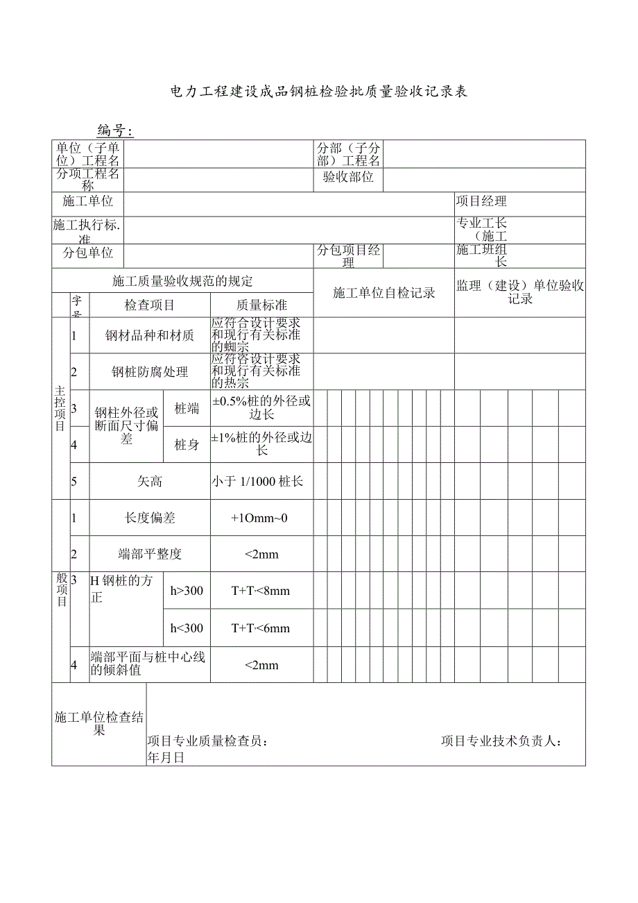 电力工程建设成品钢桩检验批质量验收记录表.docx_第1页