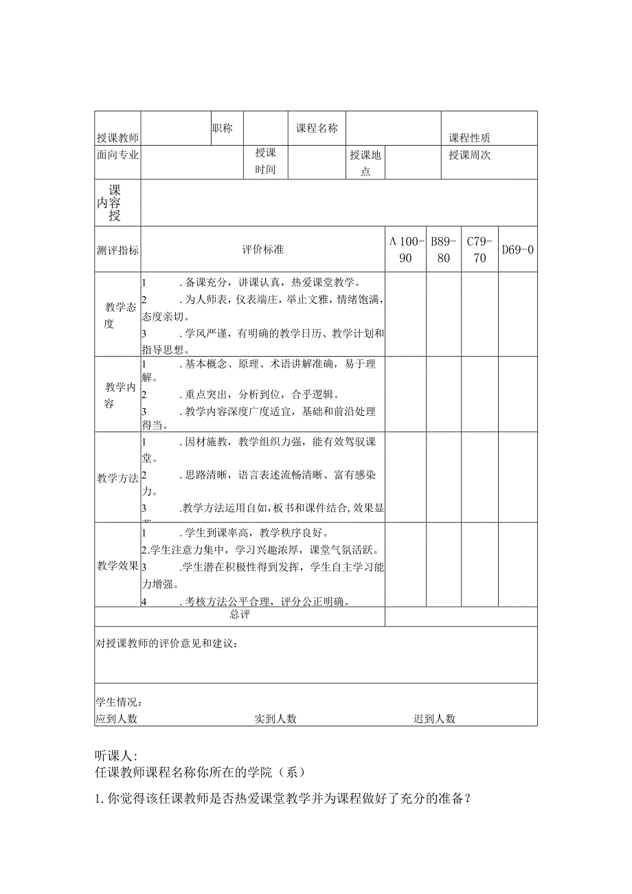 青海大学研究生教学质量听课评价表.docx_第1页