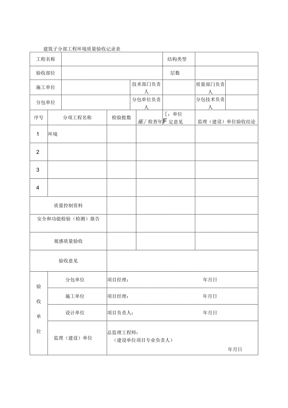 建筑子分部工程环境质量验收记录表.docx_第1页