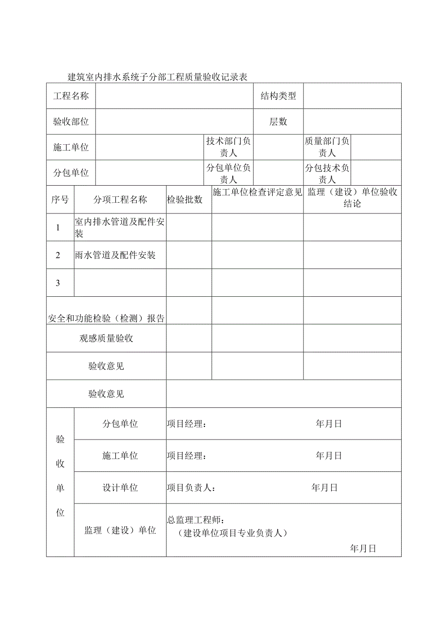 建筑室内排水系统子分部工程质量验收记录表.docx_第1页