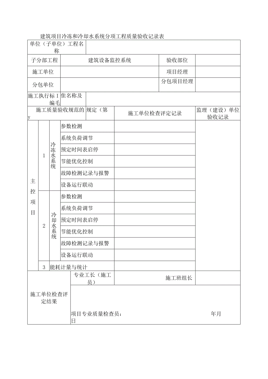 建筑项目冷冻和冷却水系统分项工程质量验收记录表.docx_第1页