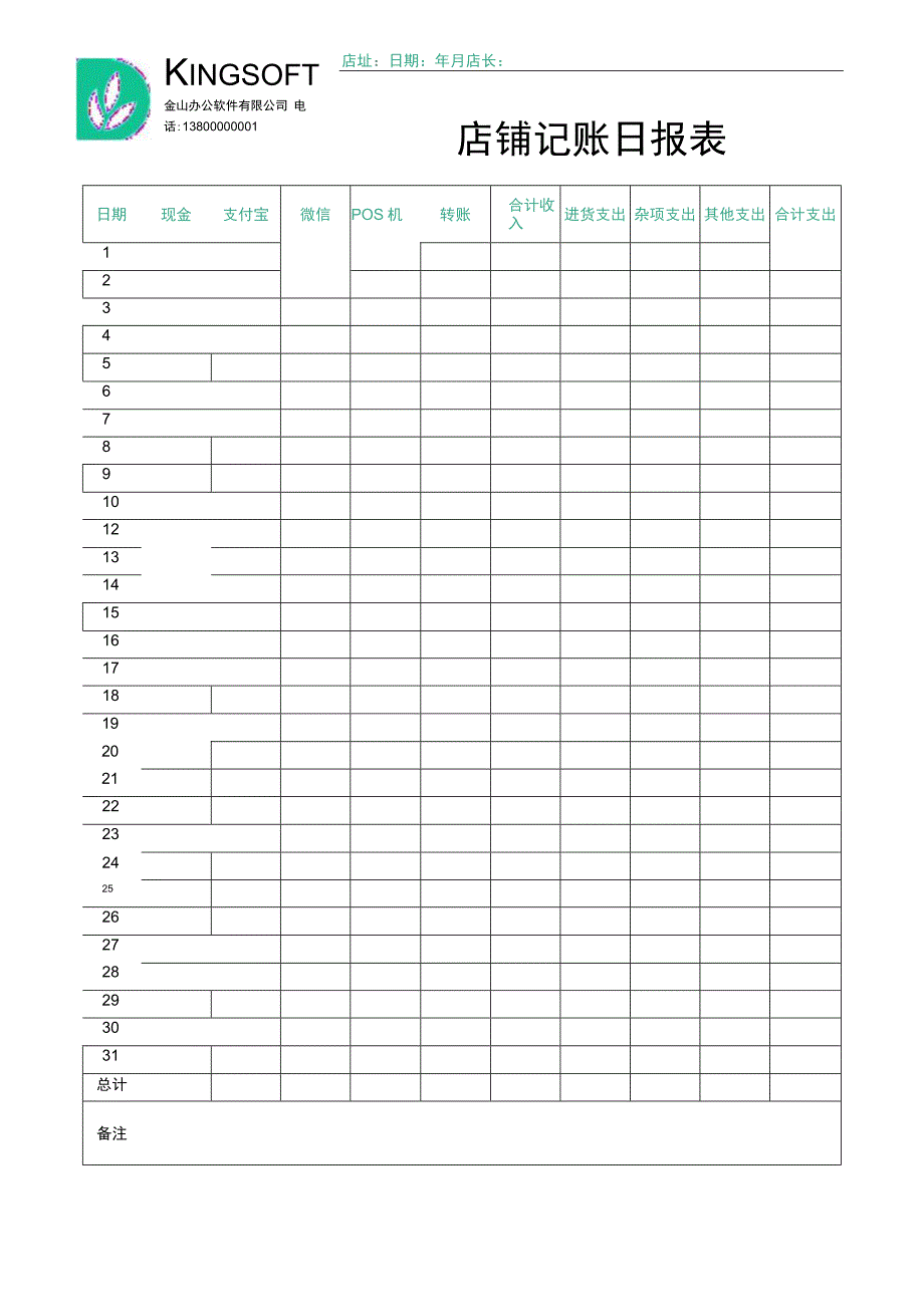 店铺经营日报表收支日记账模板.docx_第2页