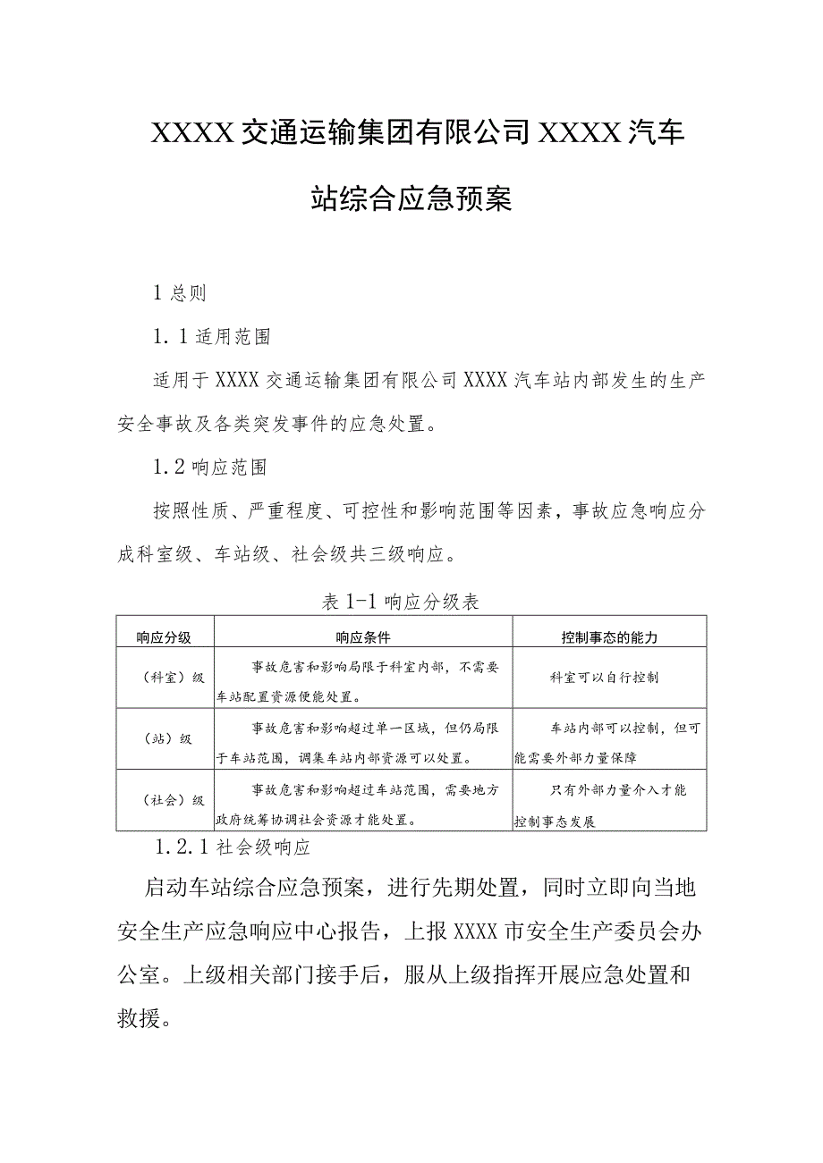 交通运输集团有限公司汽车站综合应急预案.docx_第1页