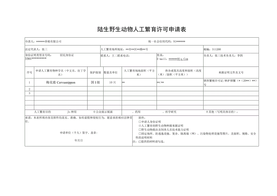 陆生野生动物人工繁育许可申请表.docx_第1页