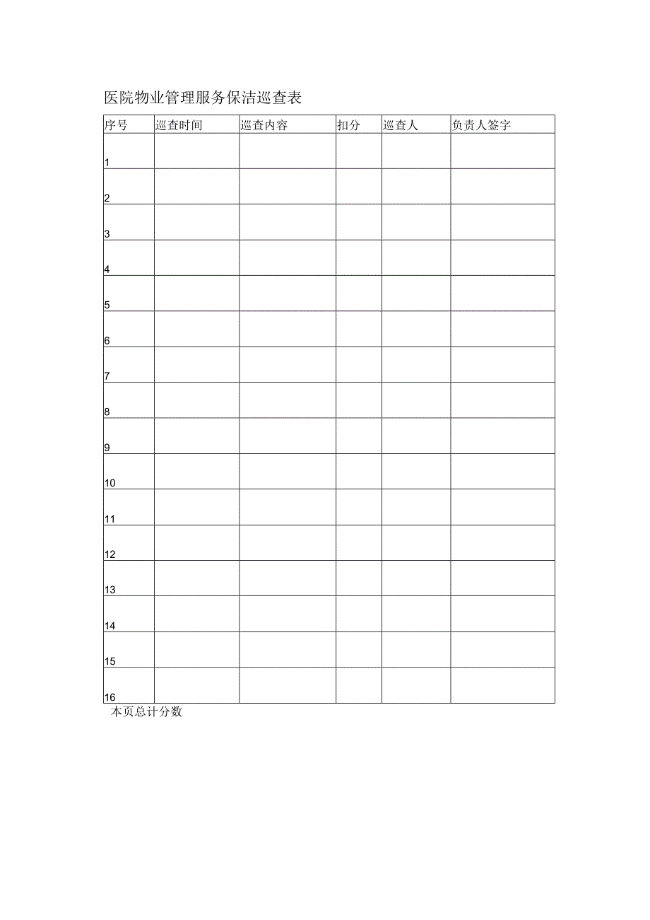 医院物业管理服务保洁巡查表.docx_第1页