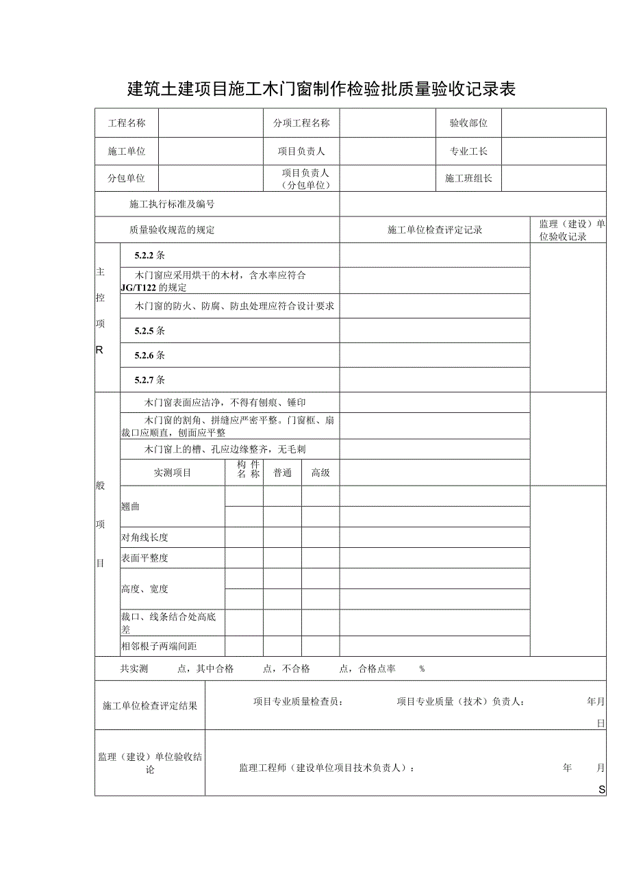 建筑土建项目施工木门窗制作检验批质量验收记录表.docx_第1页