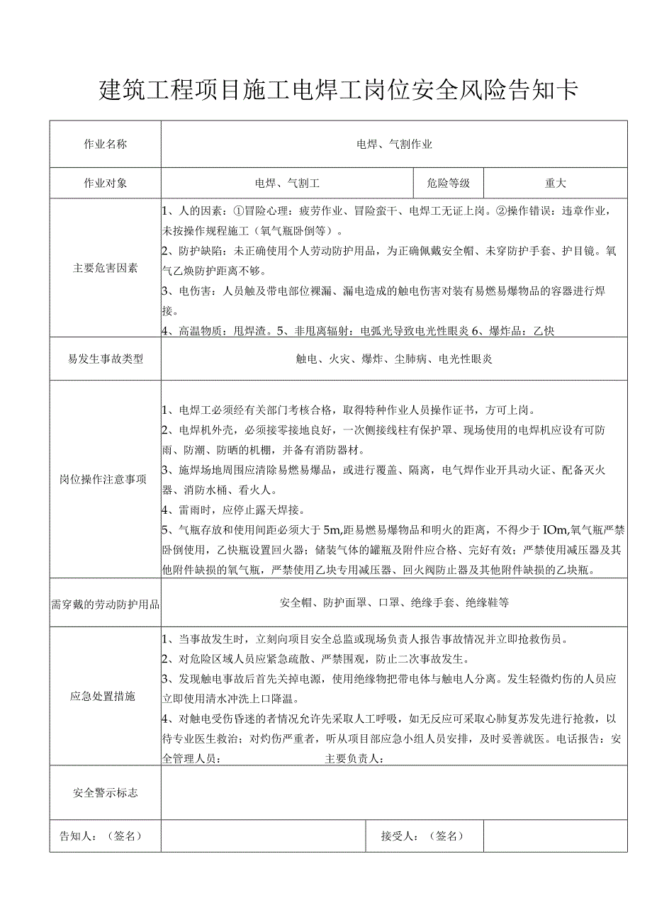 建筑工程项目施工电焊工岗位安全风险告知.docx_第1页