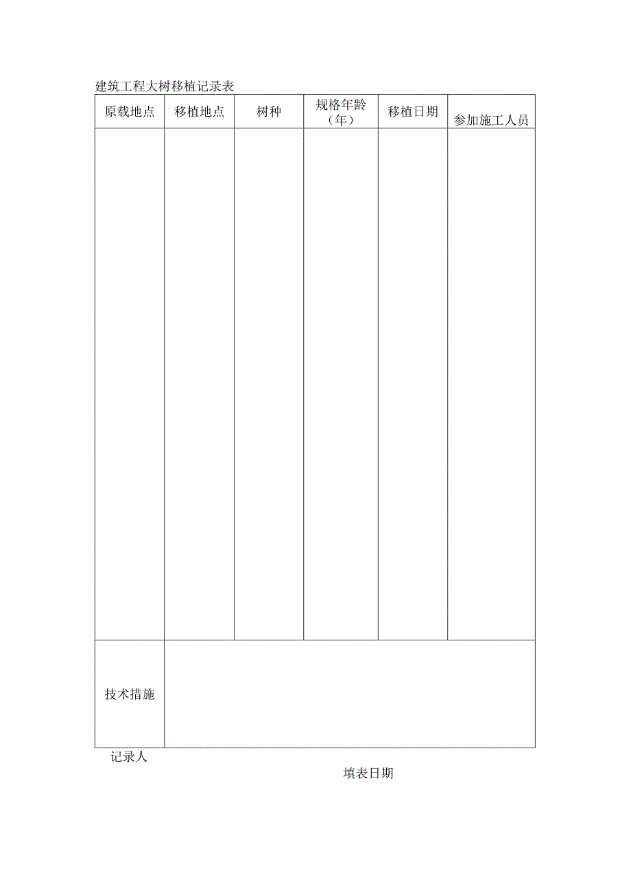 建筑工程大树移植记录表.docx_第1页