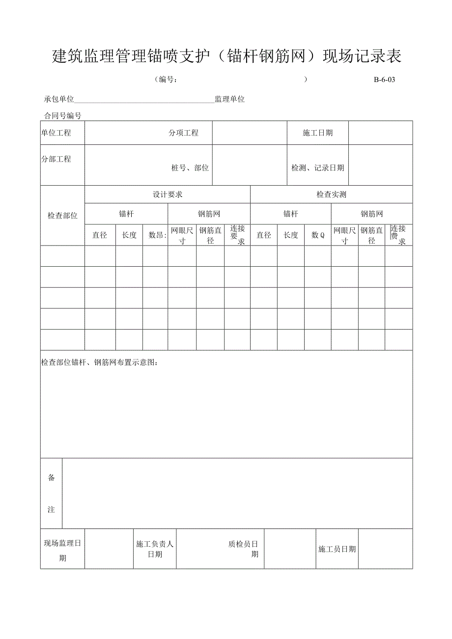 建筑监理管理锚喷支护(锚杆钢筋网)现场记录表.docx_第1页