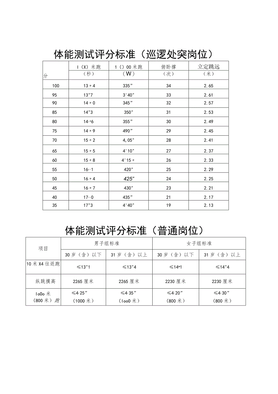 体能测试评分标准巡逻处突岗位.docx_第1页