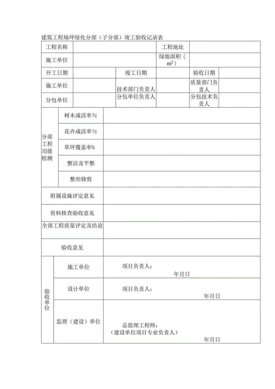 建筑工程场坪绿化分部（子分部）竣工验收记录表.docx_第1页