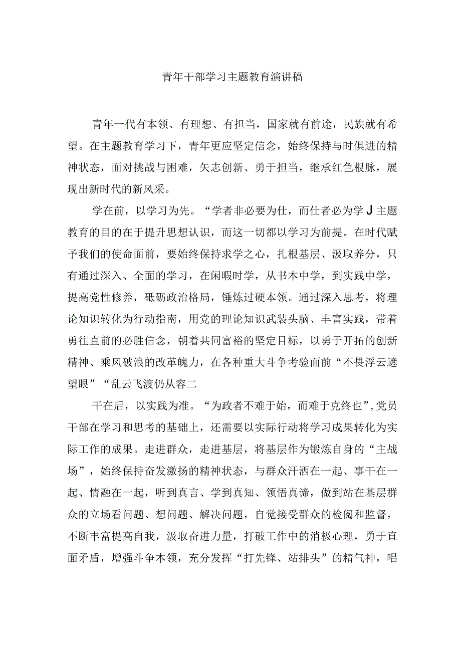 青年干部学习主题教育演讲稿.docx_第1页