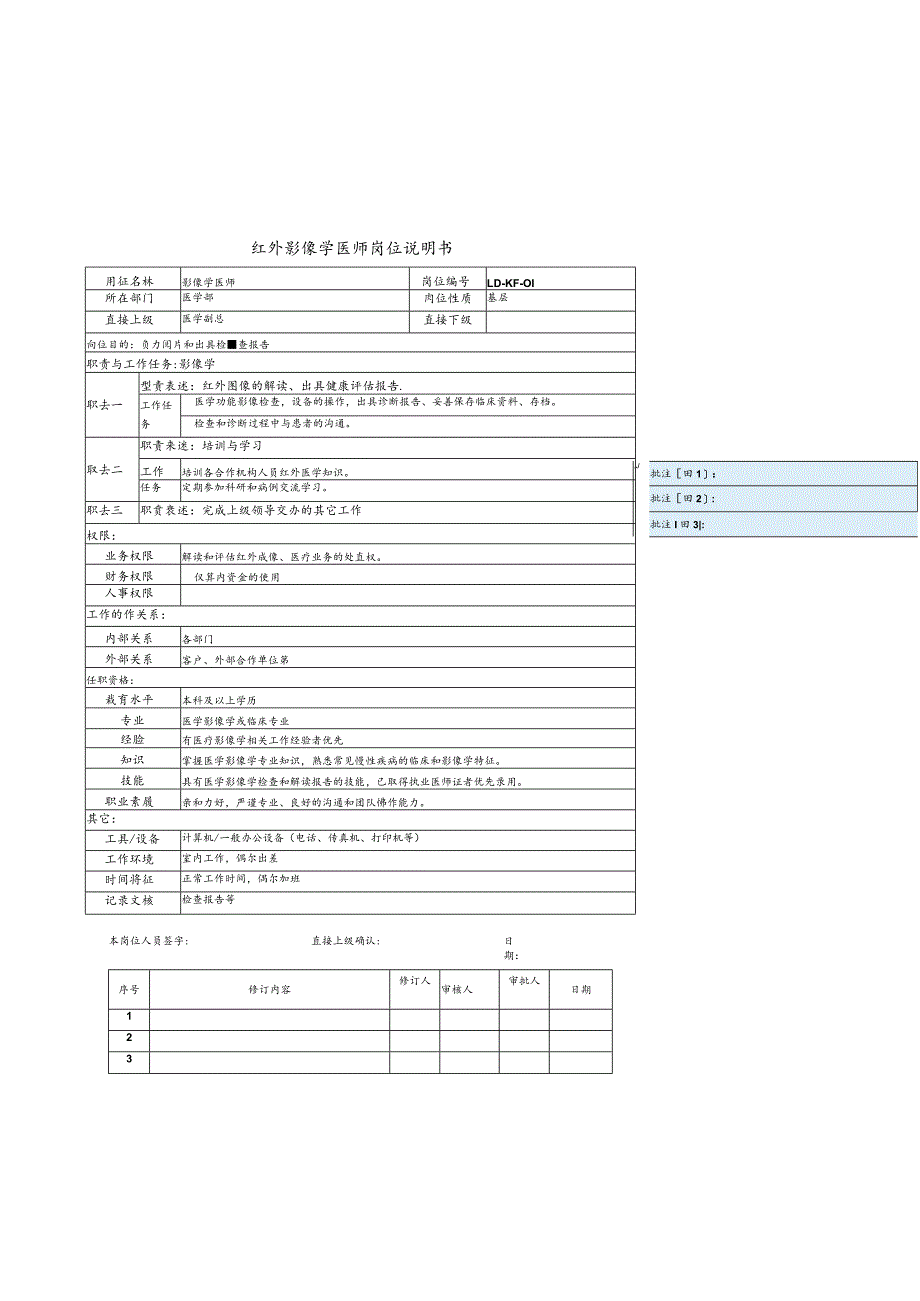 红外影像学医师岗位说明书.docx_第1页