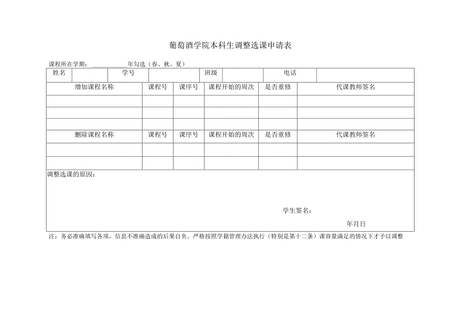 葡萄酒学院本科生调整选课申请表.docx_第1页