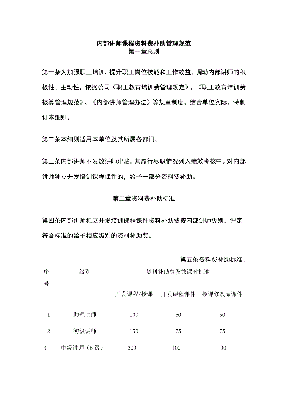 内部讲师课程资料费补助管理规范全.docx_第1页