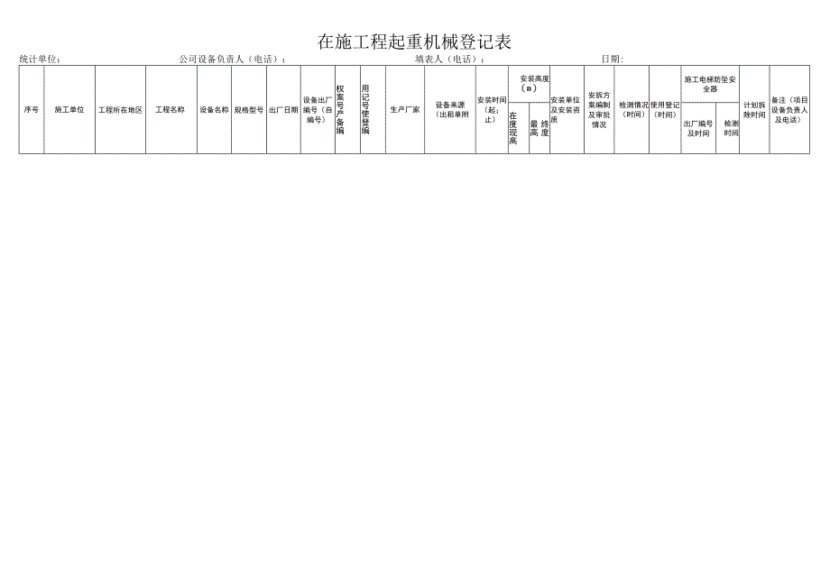 在施项目大型机械设备登记表.docx_第1页