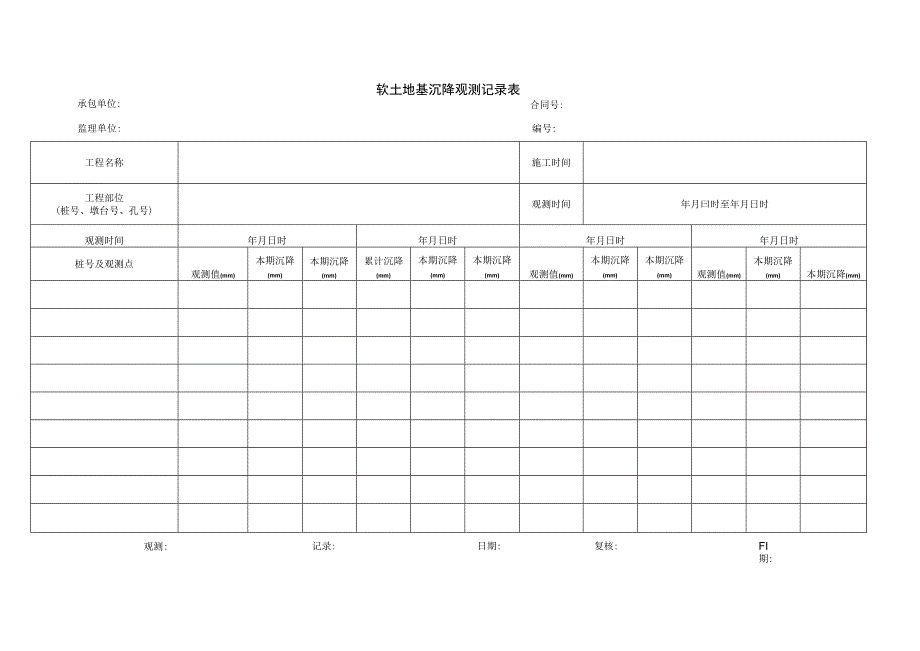 软土地基沉降观测记录表.docx_第1页